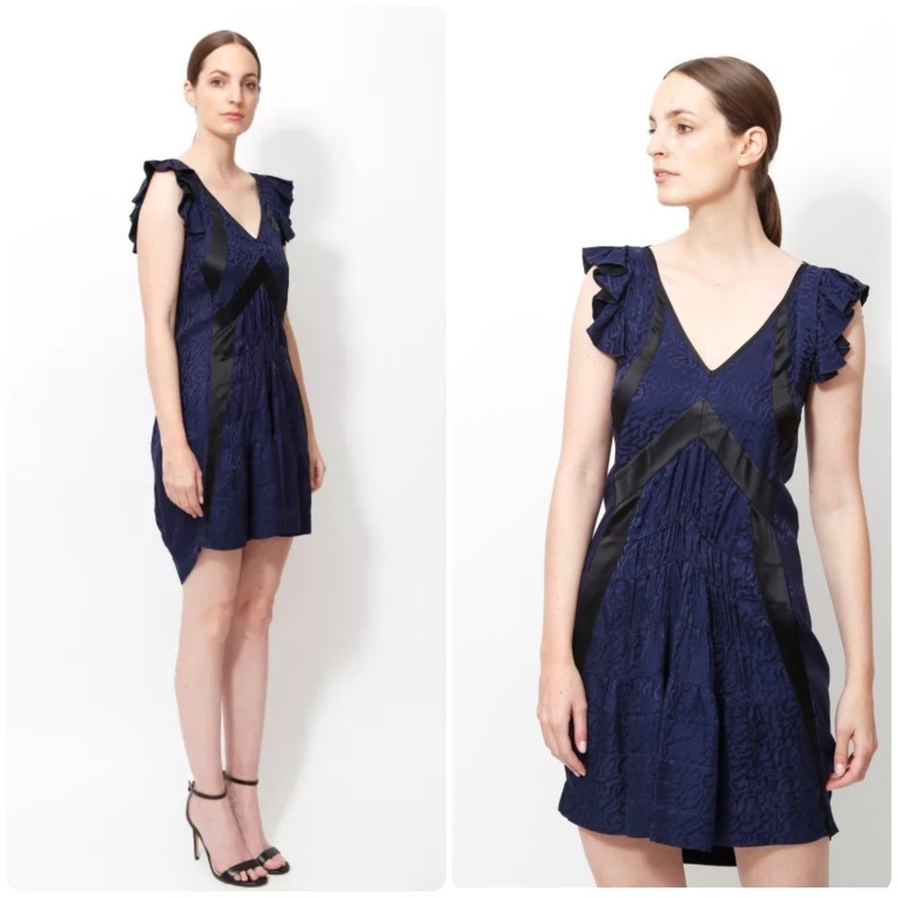 Balenciaga Silk Y2K Jacquard Ruffled Silk Dress 2009 Collection Navy & Black 🖤 6